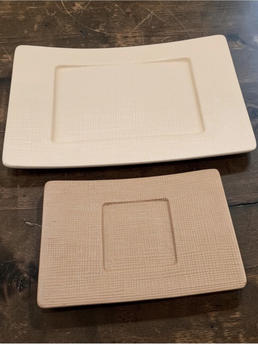 PartyLite Linen Candle Holder Plates Set of 2 Ceramic Textured in Box